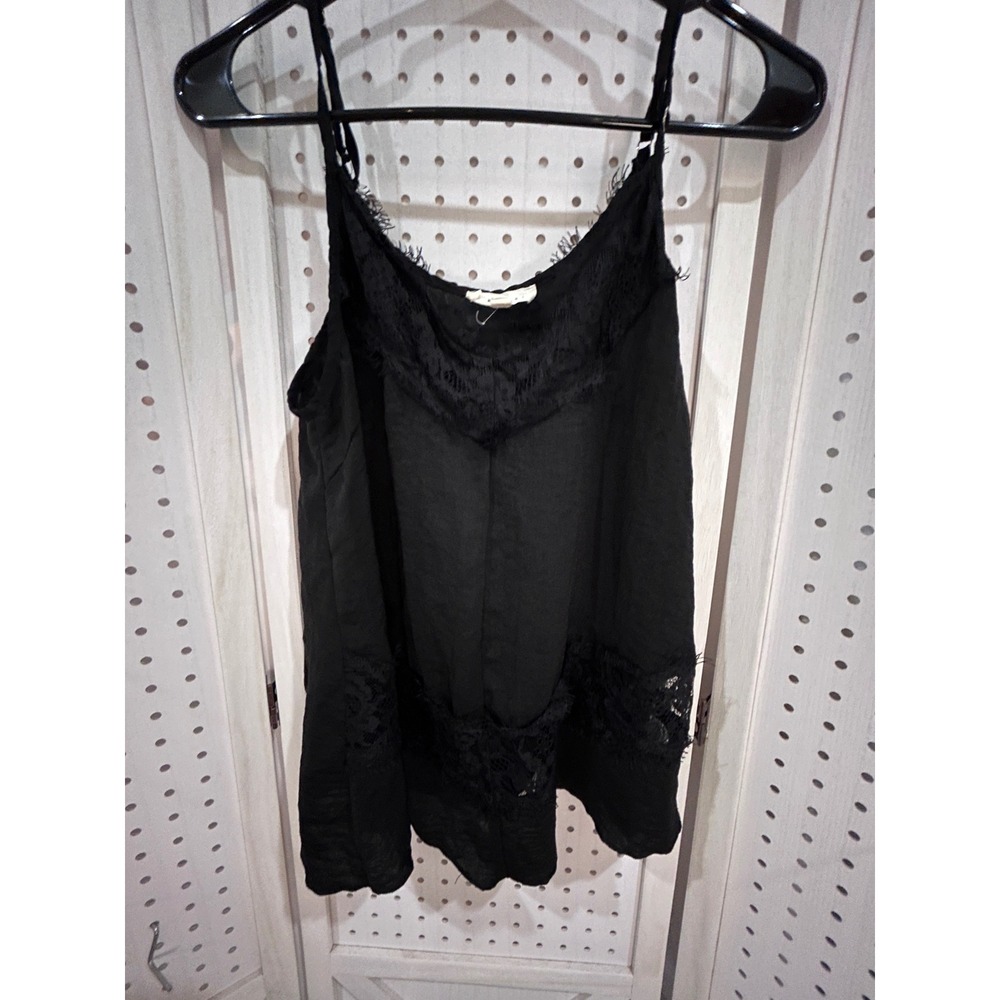 ROMESA Black Lace Trim Cami Tank Top Spaghetti Strap S Whimsygoth Romantic